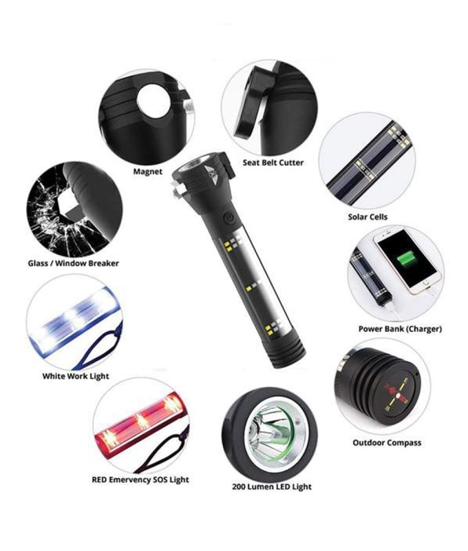 The Ultimate Outdoor Survival Tool: Multi-use Flashlight With Power Bank,  Compass, Window Breaker, Seat Belt Cutter, Sos Light, Magnet & Camping  Light - Solar Rechargeable! - Temu