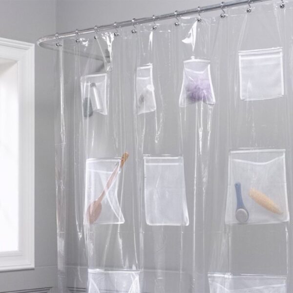 Creative 9 Pockets Bath Organizer Shower Curtain Hooks Mesh Accessories For Home Decoration 3