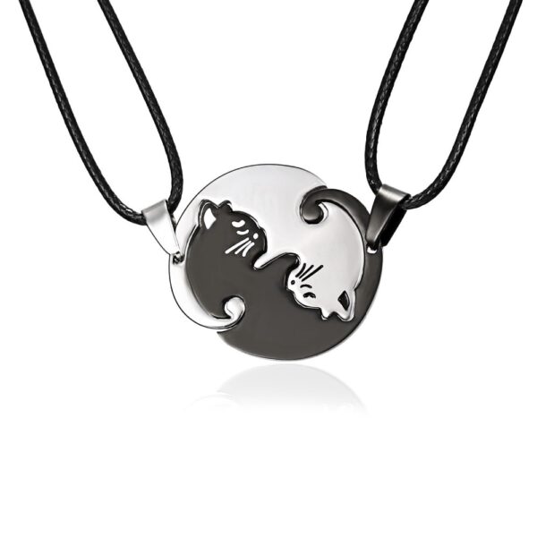 Rinhoo Couples Jewelry Necklaces Black white Couple Necklace Titanium Steel animal cat Pendants Necklace