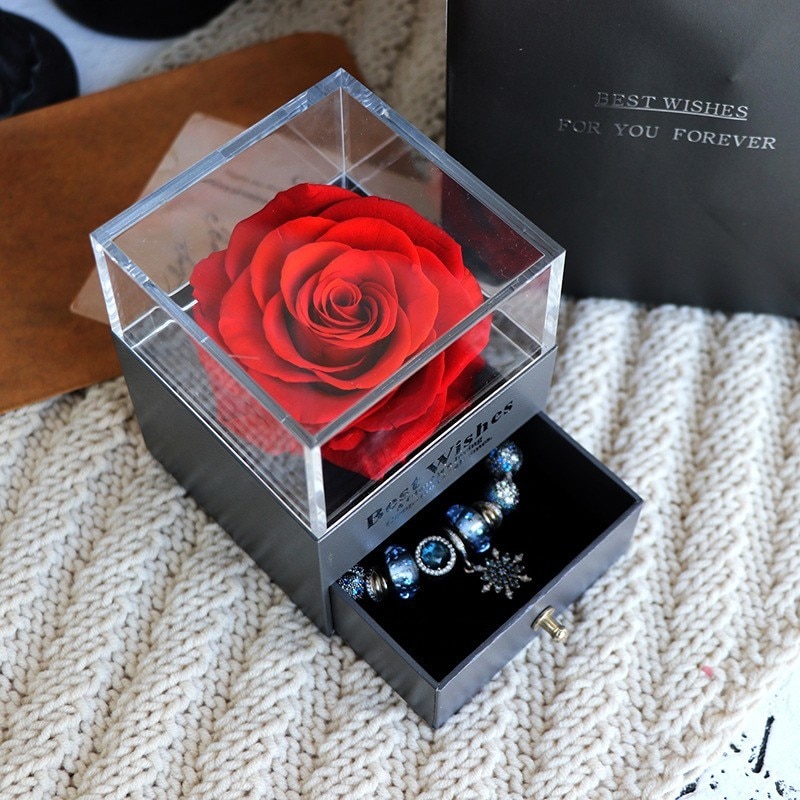 Ruža sačuvana cvijet za kutiju sa nakitom Vjenčani suvenir Valentinovo Poklon Valentinovo Rođendan Lijep 1