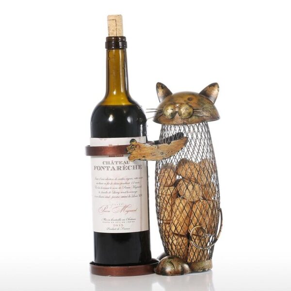 Tooarts Cat Wine Rack Cork Container Bottle Wine Holder Kitchen Bar Metal Wine Craft Christmas