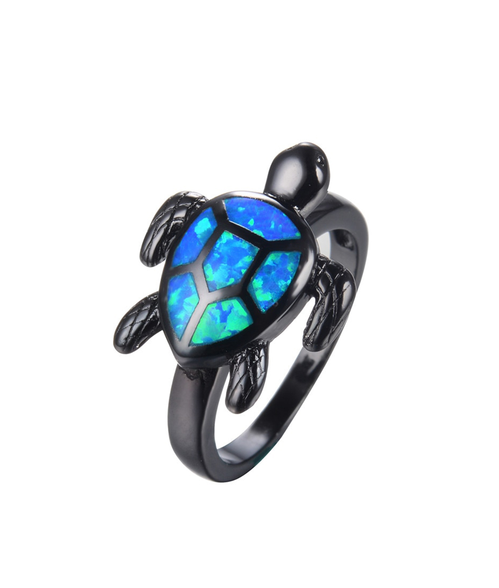 Unique Turtle Blue Fire Opal Black Gold Filled Cocktail Ring - Not sold ...