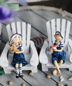 New Resin doll 2PCS SET Mediterranean Style Mini Beach Chair lovers doll 2PCS LOT house Wooden 3