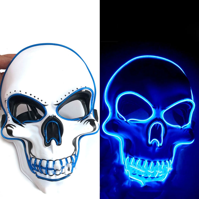 Halloween Horror Party Mask Maska Ghost Head Led Light Maska El Cold Light Fluorescentna maska