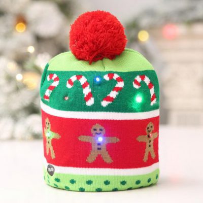 Christmas Hat with Light Soft Warm Christmas Tree Snowflake Gingerbread Man Print Christmas Hats Beanie Knitted 510x510 1