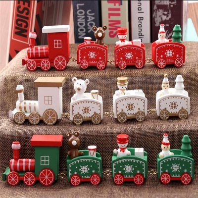 Christmas Wood Train Snowflake Painted Xmas Decoration Ornament for Home Garden Santa bear Xmas Toys Gift 3