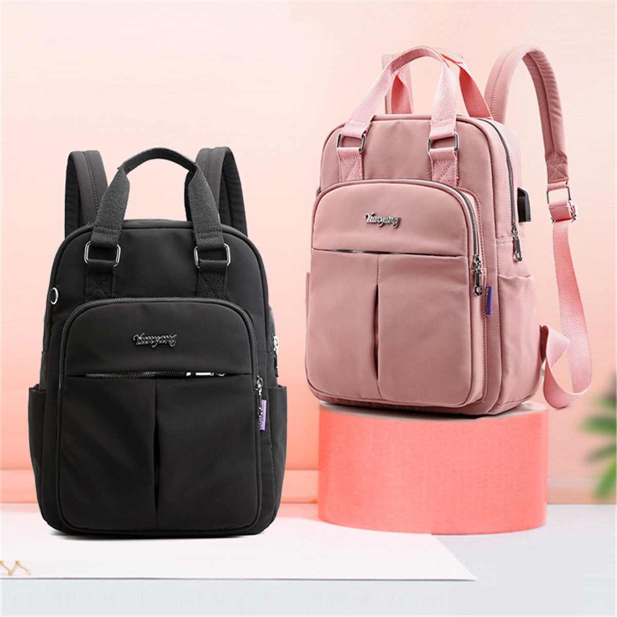 women canvas casual patchwork backpack