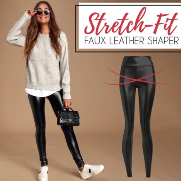 New Arrival Stretch Fit Black Summer PU Leather Shaper High Waist Leggings Pants for Women Autumn 1