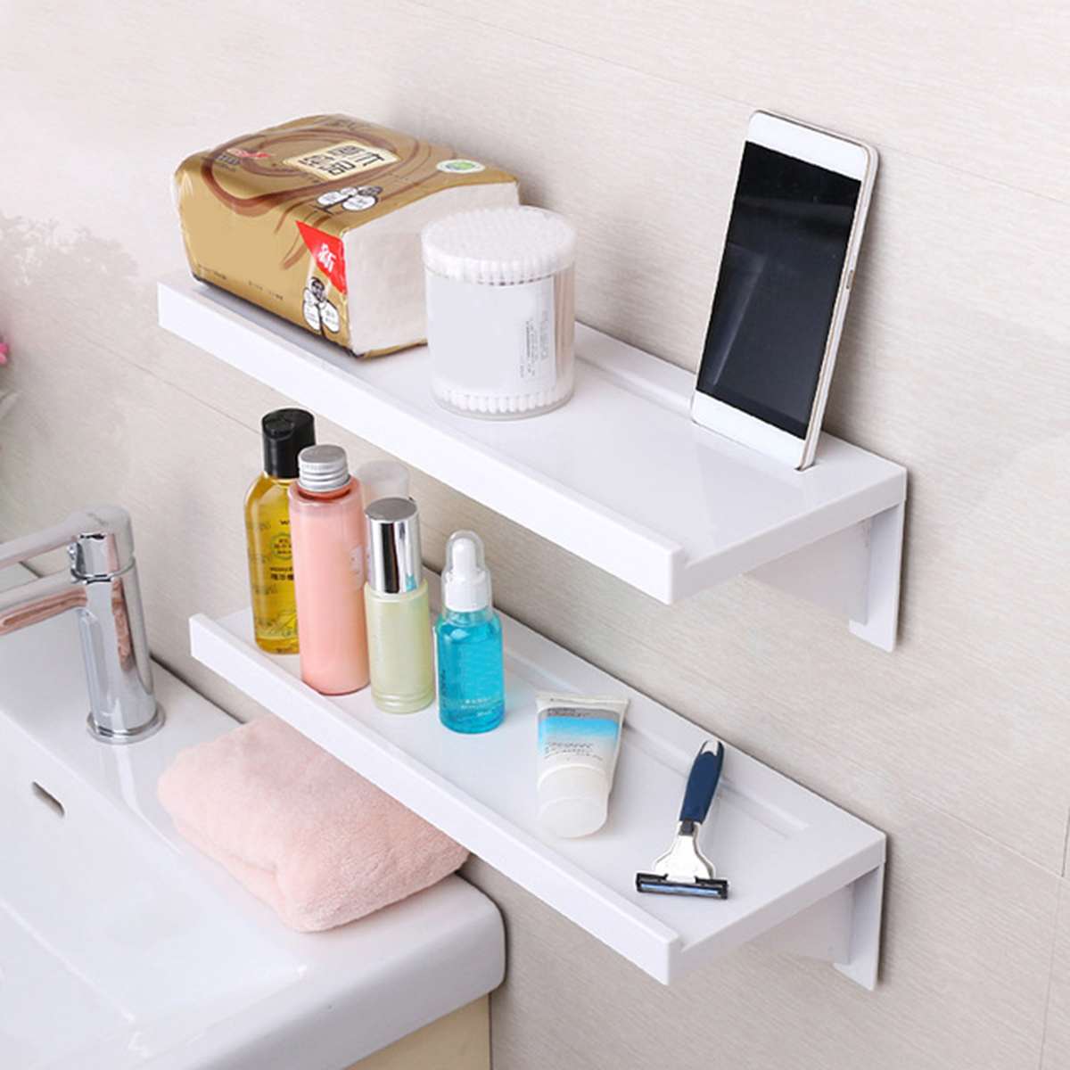 Suction Cup Shelf For Mirror Luxury Style Glaciers Pattern Suction Cup  Shelf Multi-Capacity Sucker Rack Bathroom Suction Tray