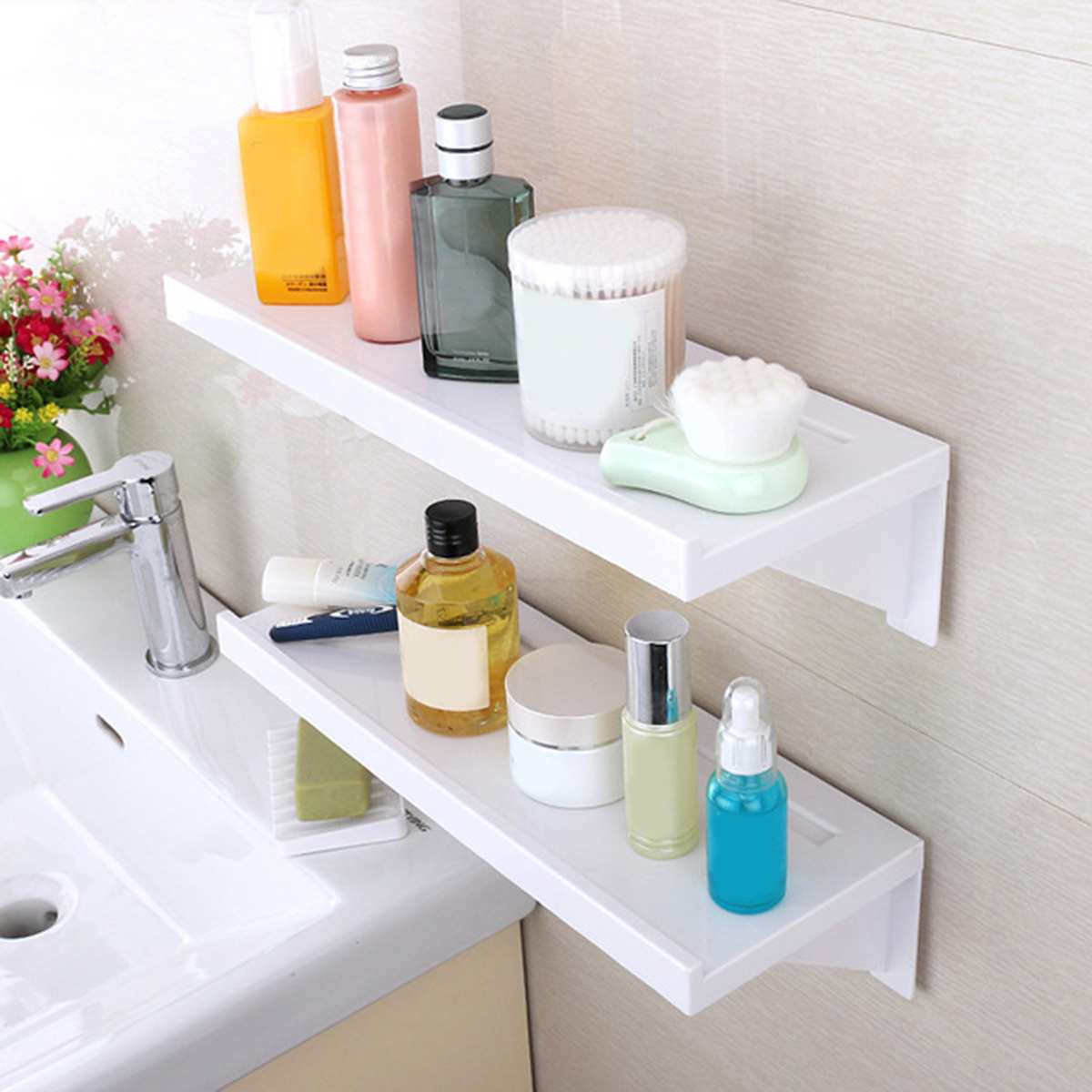 1pc Bathroom Shelf, Space Aluminum Vacuum Suction Cup Wall-mounted Storage  Rack