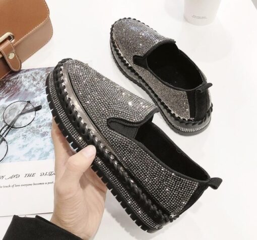 Gynaikeia Casual Fashion Rhinestone Slip On A8lhtika Papoytsia