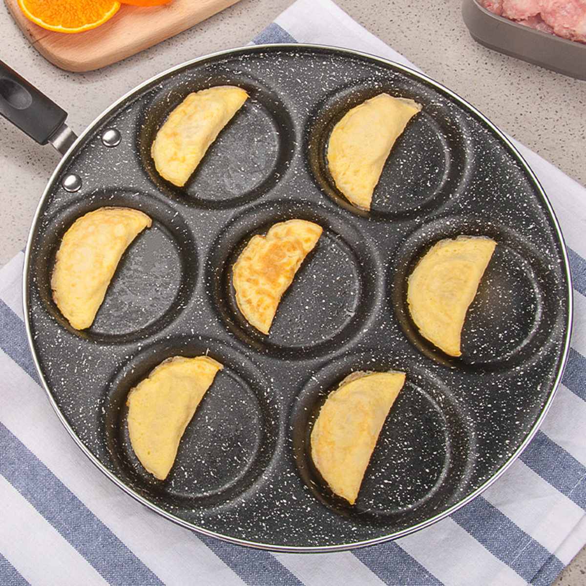Cast Iron Biscuit Pan 7-Hole Cake Cooking Pan Non-stick Cast Iron