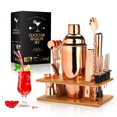 Cocktail Shaker Making Set 16pcs Bartender Kit with Eco Bamboo Stand Stainless Steel Bar Tool Set