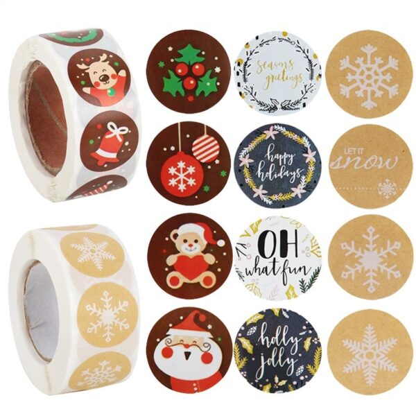 500pcs Kraft Stickers Christmas Gift Decoration Stickers Snowflake Christmas Envelope Package Seal Labels Xmas Kerst Stickers 6