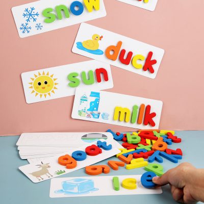 NEW Wooden Alphabet Letter Learning Cards Set Word Spelling Practice Game Toy English Letters Spelling Card 5